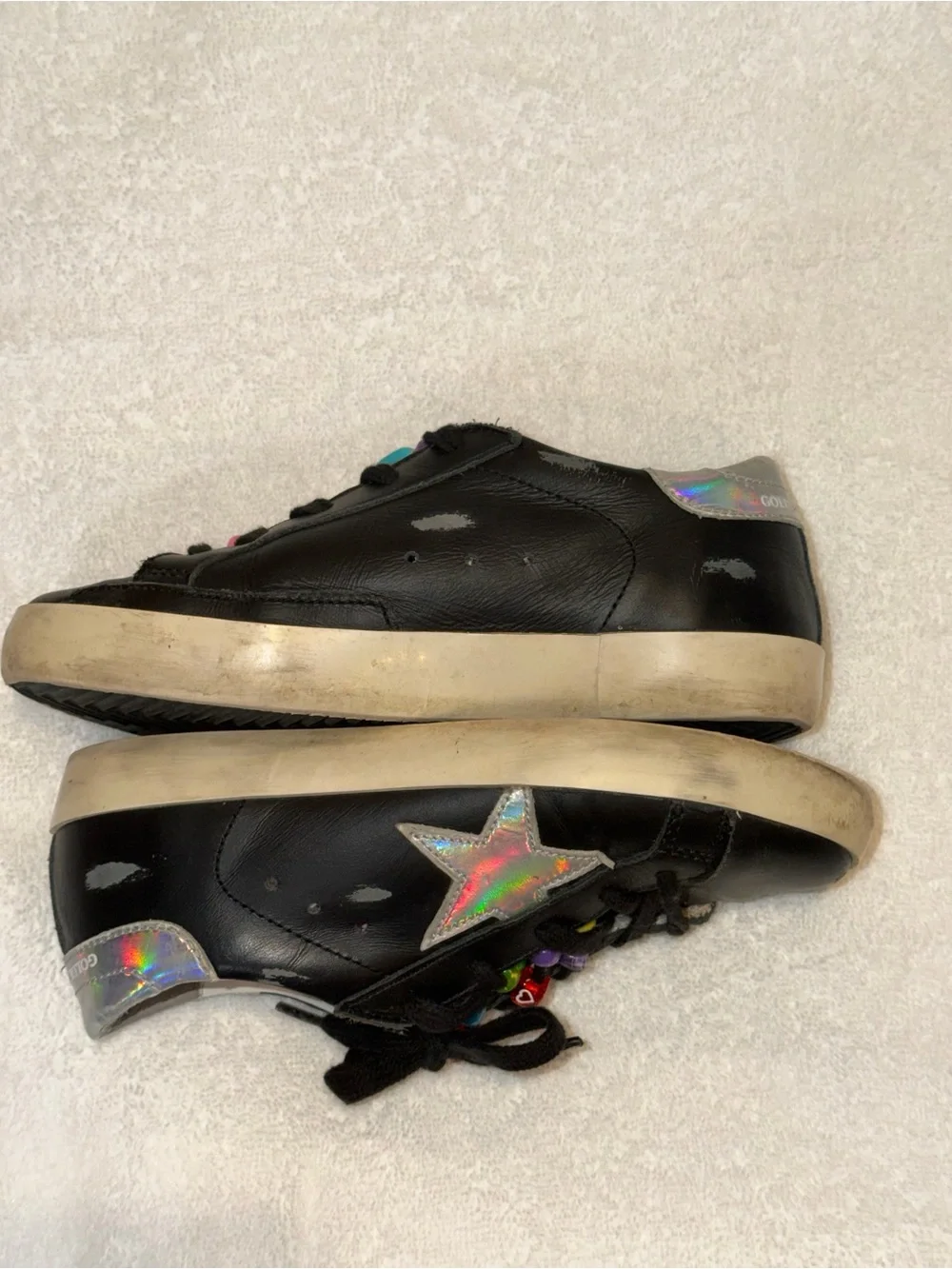 Golden Goose Private Edition Super -Star Kids Black Leather Sneakers
